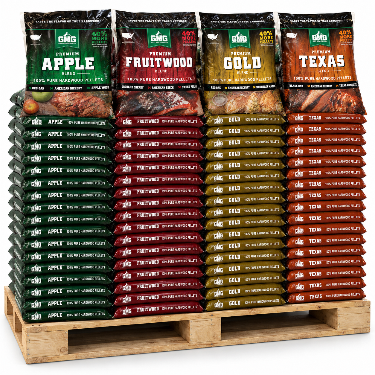 Green Mountain Grills - Premium Mixed Blend Pallet - 19 Of Each Blend Bags (76 x 12.7kg Bags)