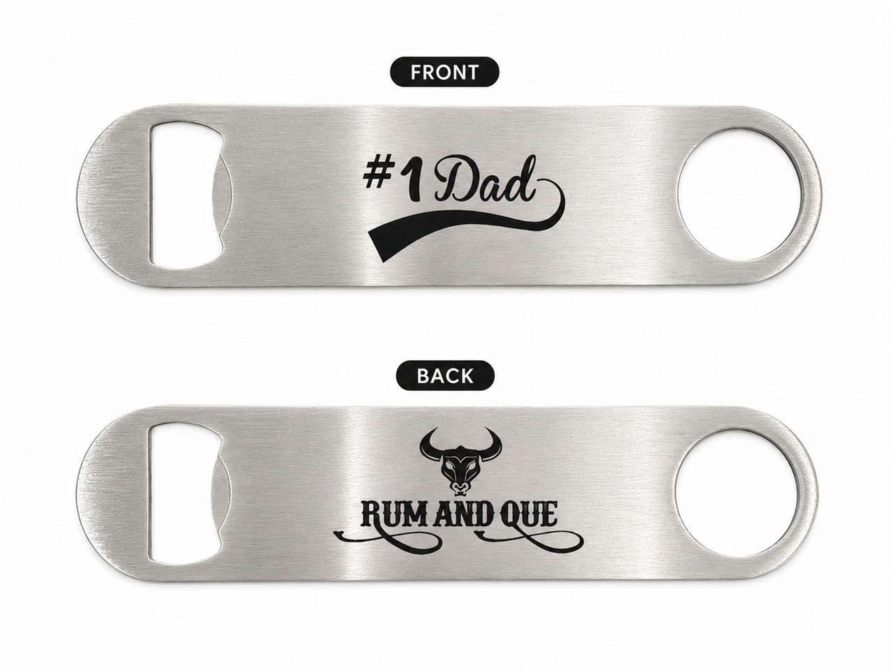 Rum And Que Bottle Opener with #1 Dad Text On It - A Perfect Gift.