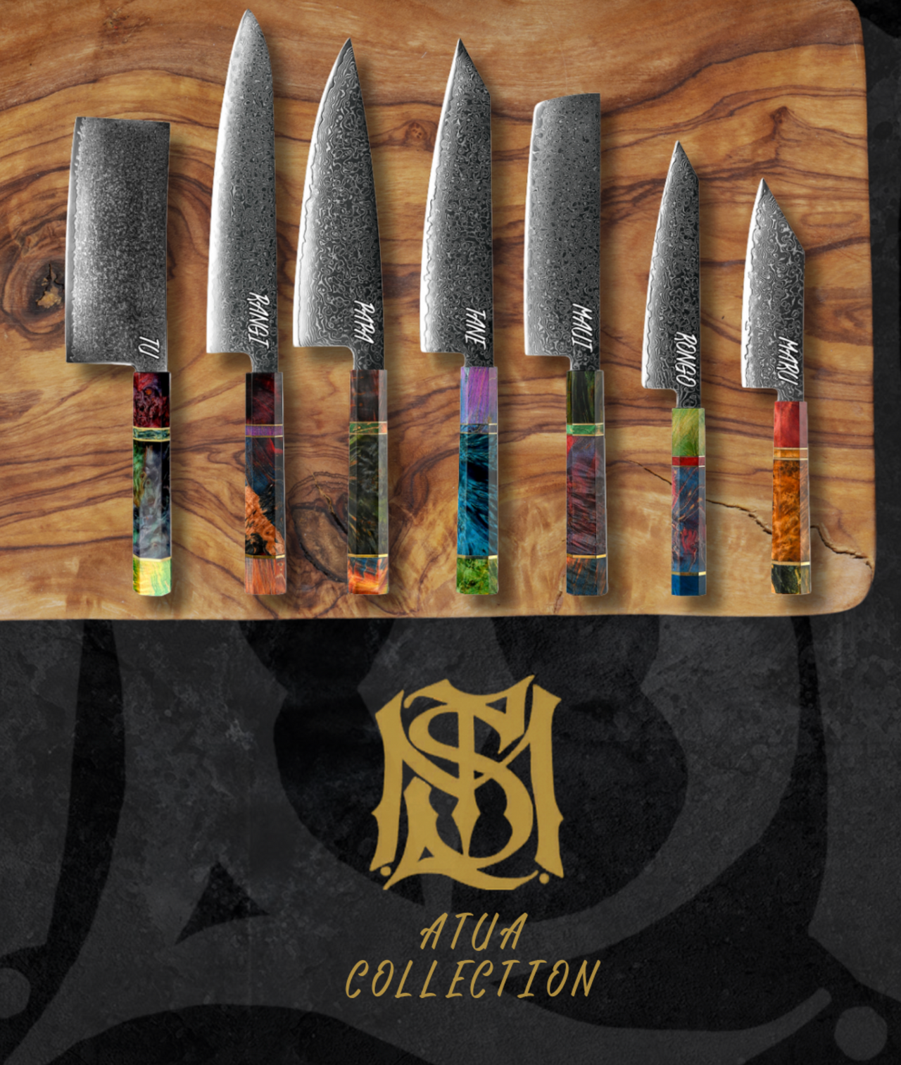 Stef The Maori - Atua Collection - 7 Piece Damascus Steel Knife Set