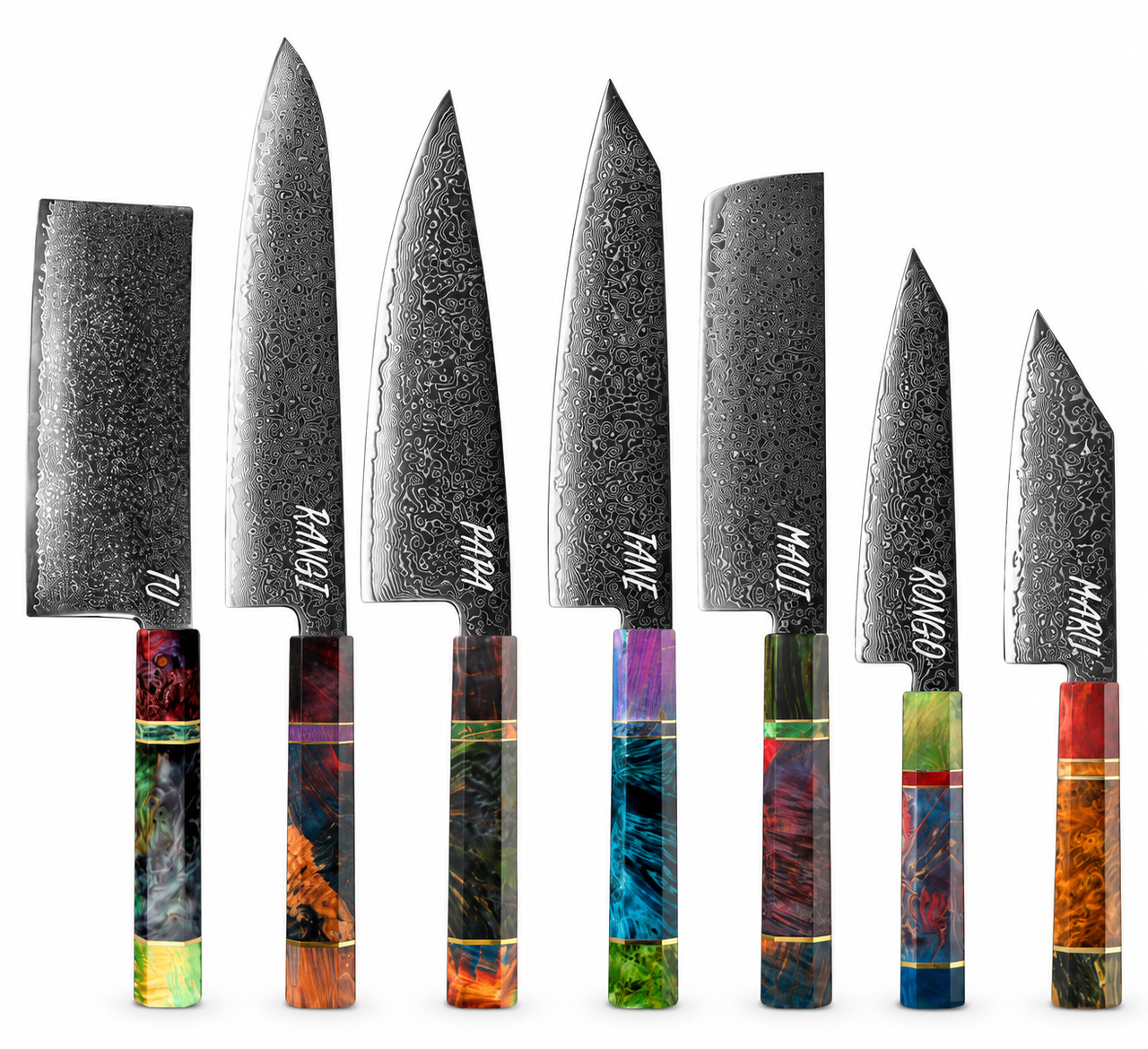 Stef The Maori - Atua Collection - 7 Piece Damascus Steel Knife Set
